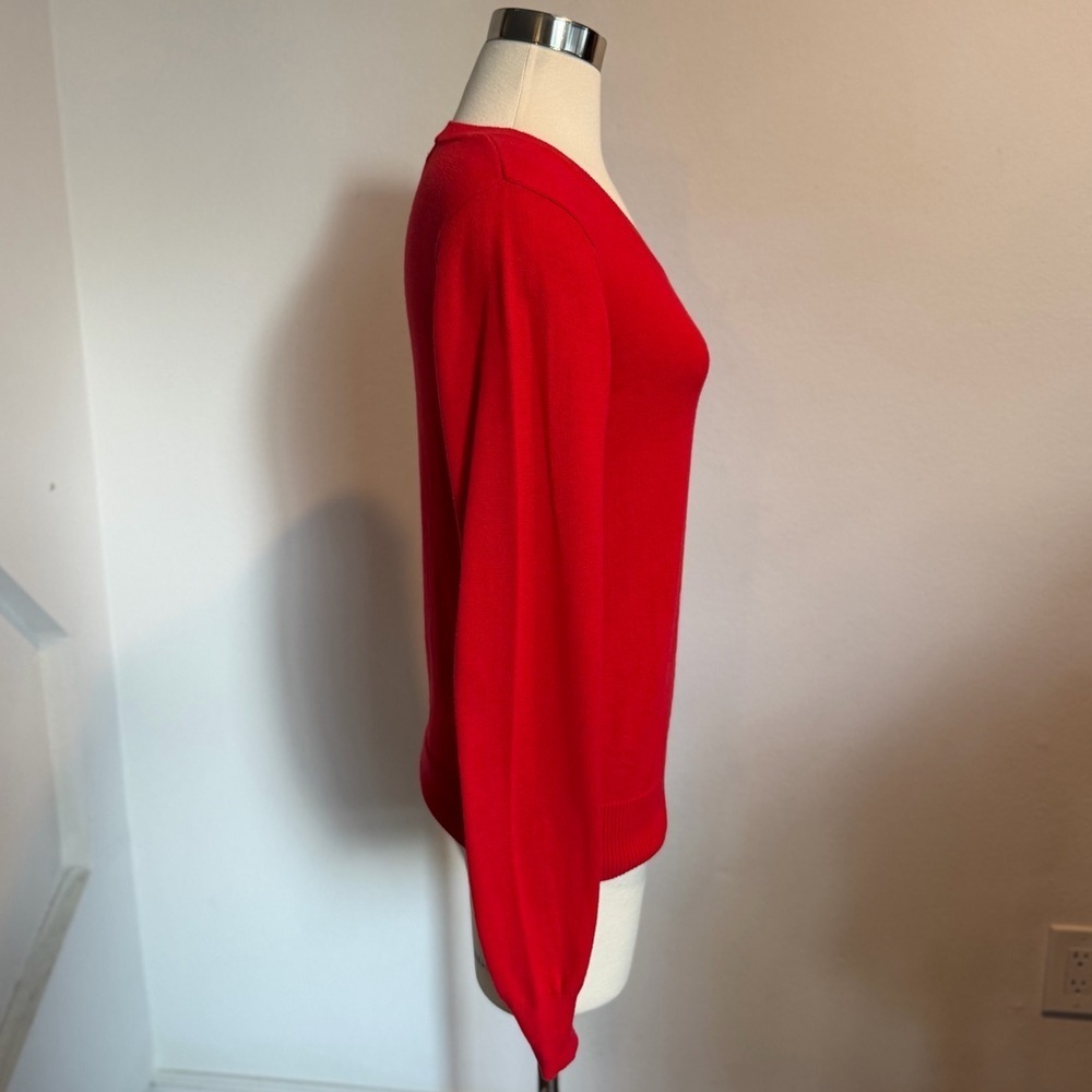 Red V-Neck Women's Sweater - Picture 4 of 6